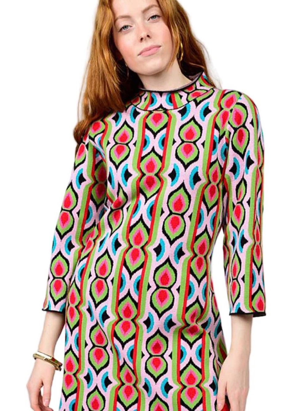 UNCLE FRANK by IVY JANE Colorful Geometric Mock Neck Knit Dress -Large
